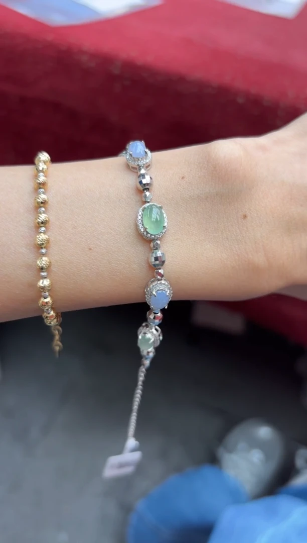 银S925镶嵌手链翡翠003913R