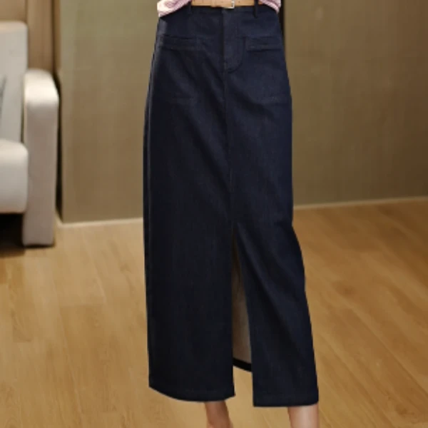 【南油虹姐】新款显瘦牛仔高腰直筒时尚夏季宽松牛仔半身裙