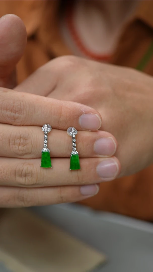 翡翠18K金镶嵌耳饰58号-耳坠 /GG/9