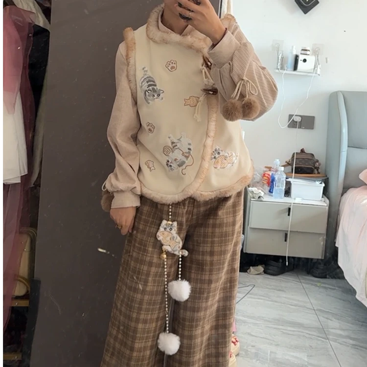 闺梦令原创汉服女 三花猫猫 改良旗袍秋冬女汉元素新中式三件套