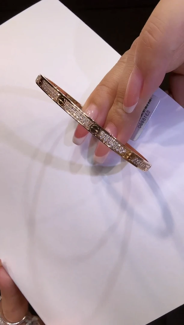 手镯18K金镶嵌钻石18#K玫窄版满天星