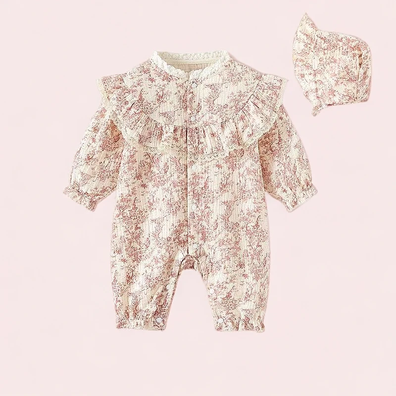 XTY婴幼儿春秋长袖纱布棉女宝森系洋气连体衣宝宝婴儿儿童