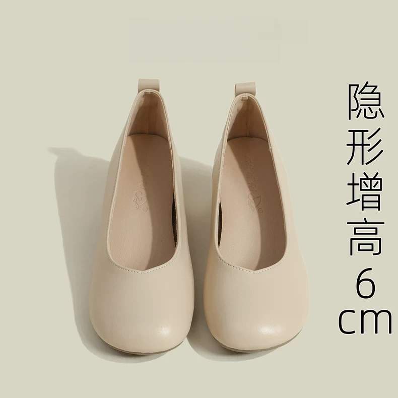 真皮2025年春季新款粗跟奶奶鞋女小个子内增高小码鞋3233中跟单鞋