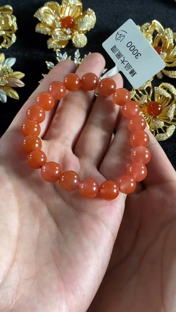 未镶嵌手串南红玛瑙欢****1原矿无优化南红 大黑洞9mm单圈手串