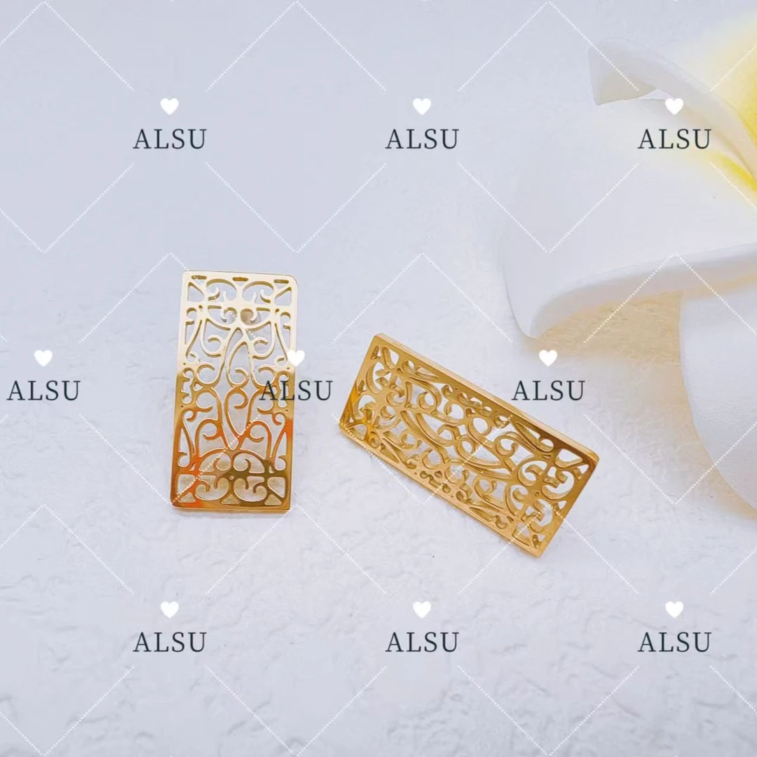合金耳饰 ALSU原创经典民族风镂空长方形耳钉时尚轻奢百搭气质