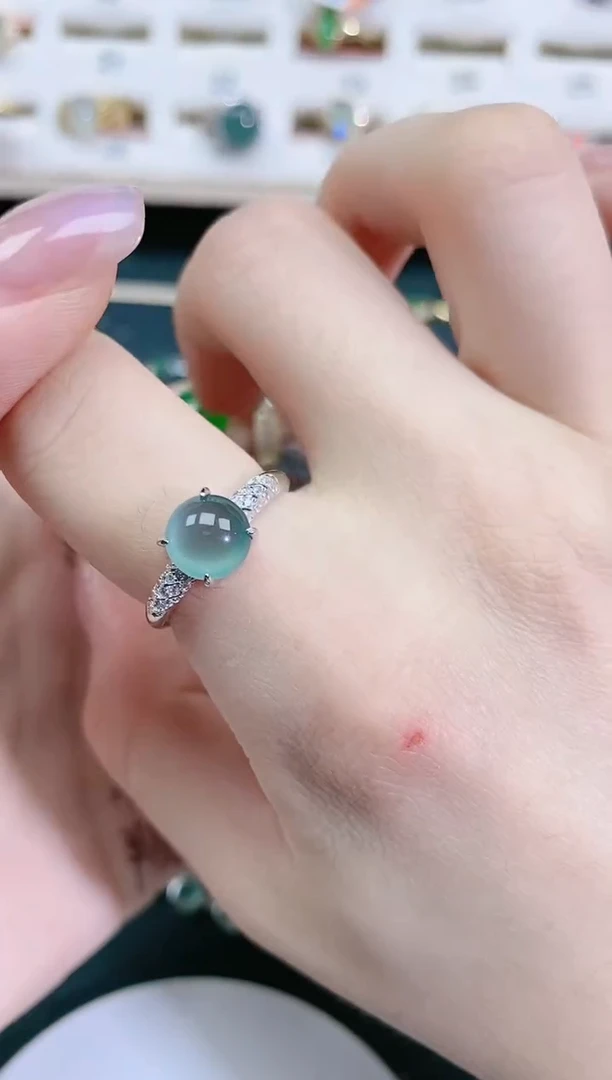 翡翠戒指银S925镶嵌天然翡翠