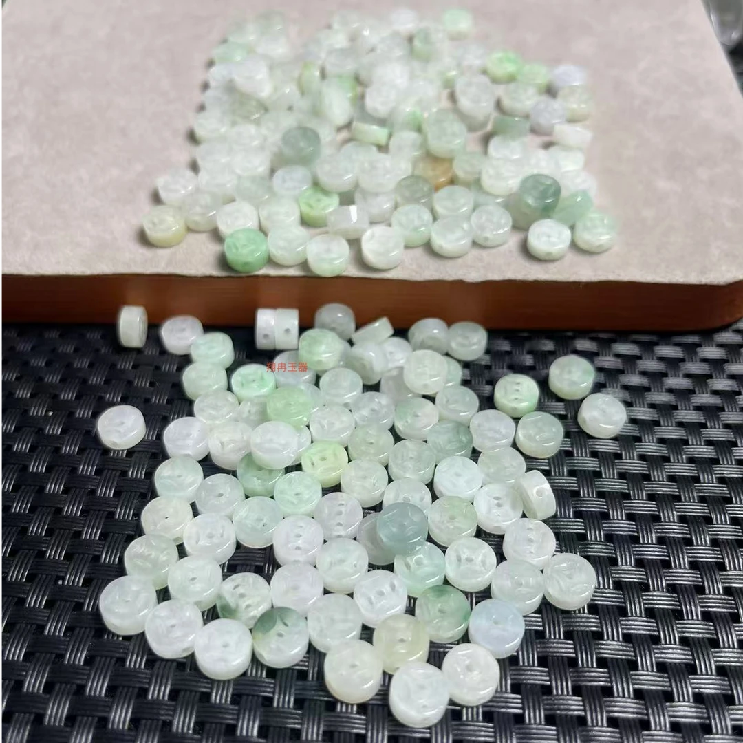 天然缅甸翡翠A货双面加厚金钱扣小铜钱diy手工编制手链腰链散珠