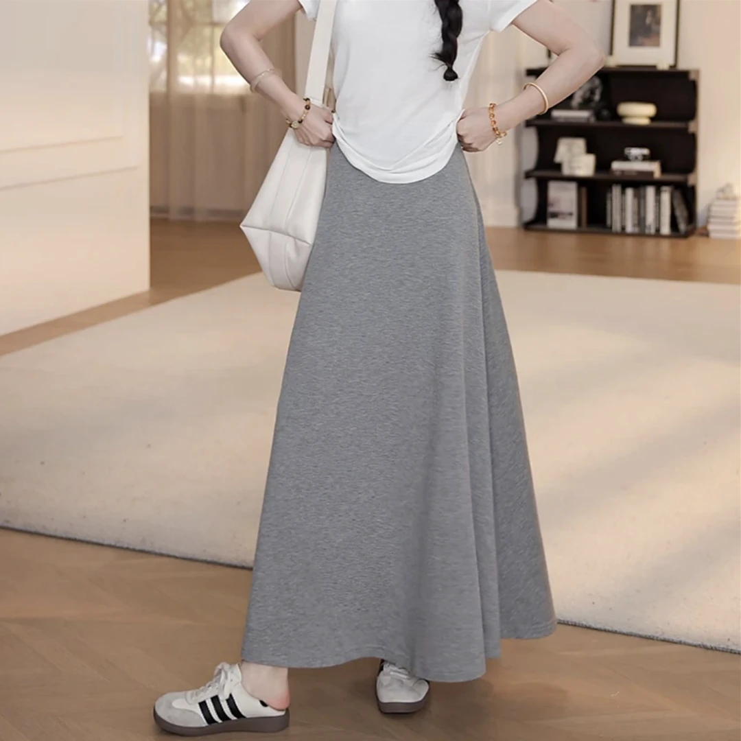 夏季新款气质时尚百搭休闲高腰遮胯A字大摆半身裙长裙中长款裙子