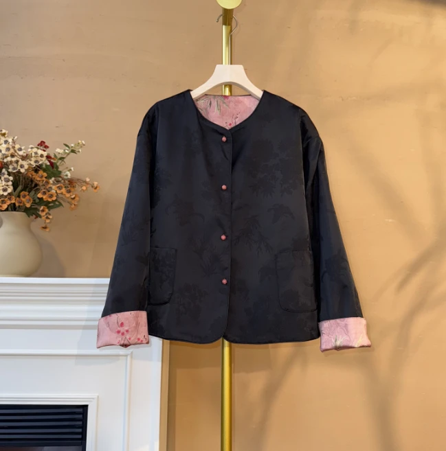 [‌诗笺]Q305春季新中式宽松双面穿丝缎外套女国风复古女装