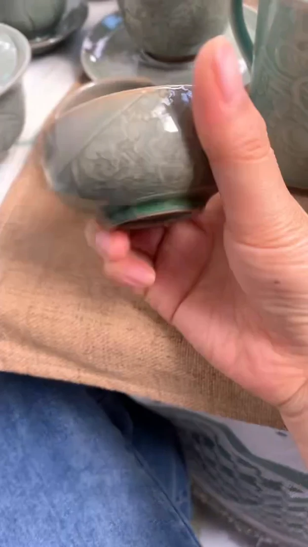 耀州窑有暇开片禅定杯2只