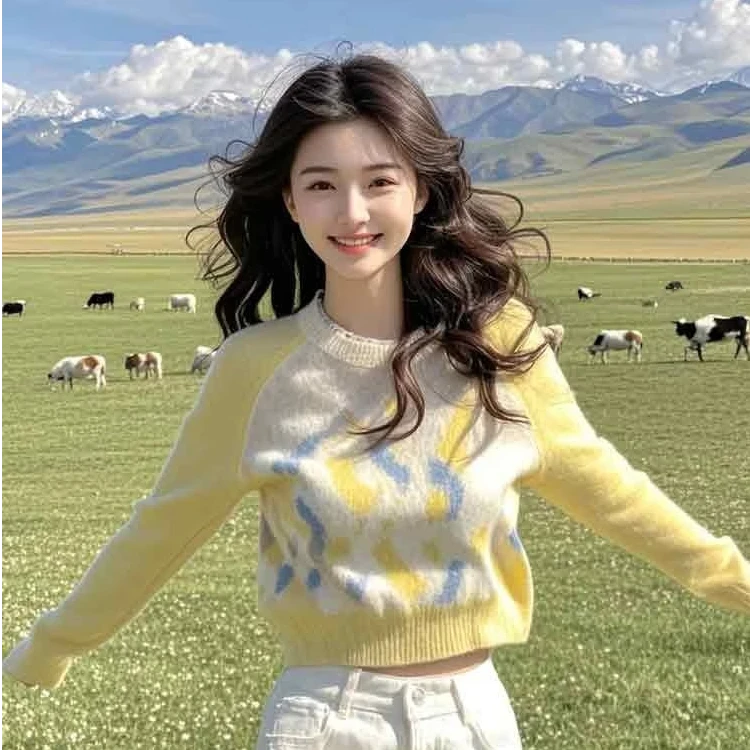 春款2025新款小个子奶系元气少女黄色毛衣针织衫女秋冬减龄短上衣