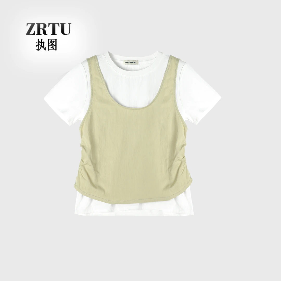 ZRTU执图女士短袖T恤设计感宽松洋气夏装百搭两件套短袖