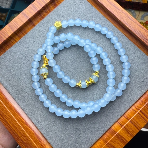 精品海蓝宝6.5mm三圈手串妈妈白色时尚百搭素圈双层单圈双圈女士