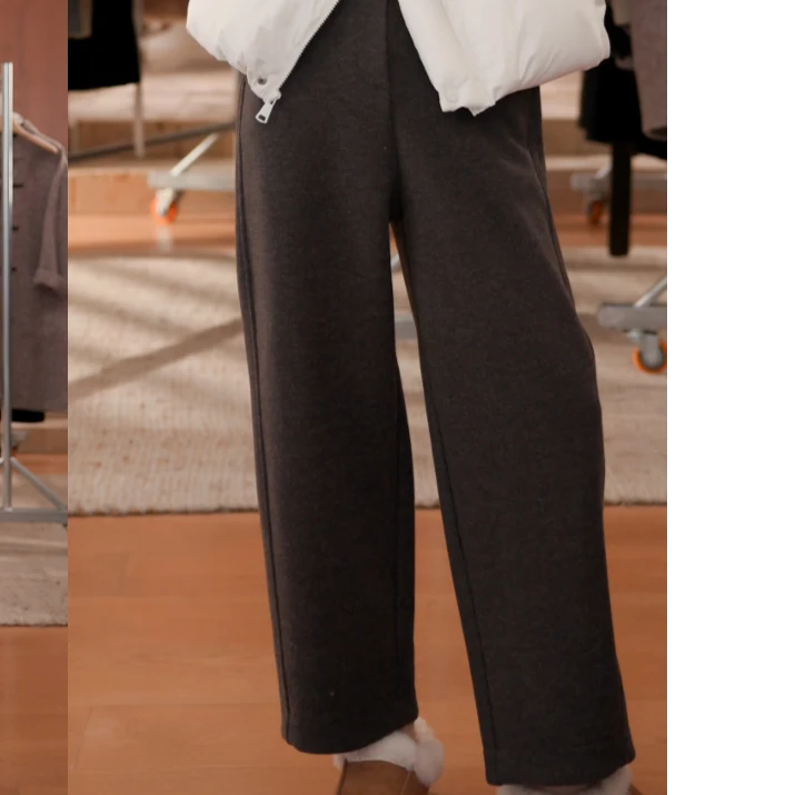 噢芬/小个子 【杉悠】 绵羊毛纯色高腰长裤休闲裤直筒裤522563