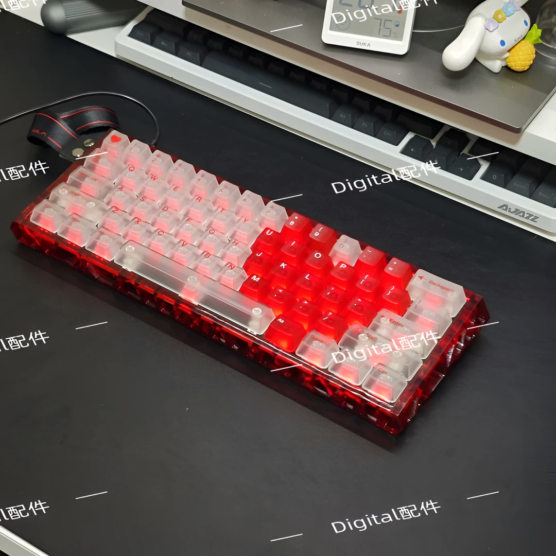 白雾透PC红透明高颜值键帽132键OEM高度适EZ63/男生个性推荐键盘