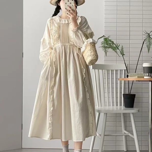 可衣-【紫菀】森系新款风琴褶花边连衣裙长袖气质温柔