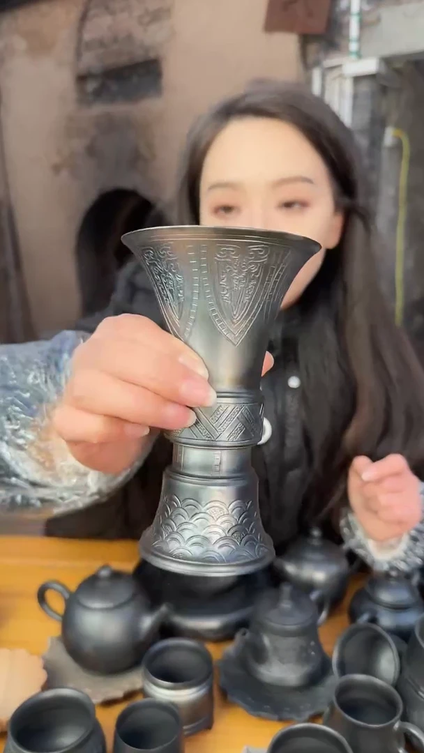神农黑陶微瑕仿古分酒器