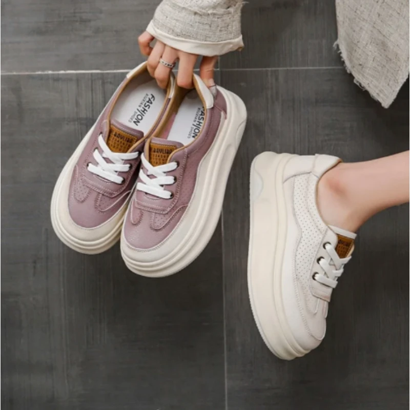 WZ886厚底小白鞋女2025新款夏季透气增高板鞋配裙子休闲运动鞋