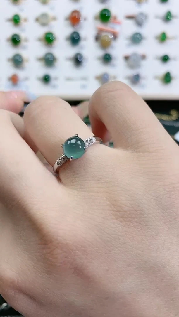 翡翠戒指银S925镶嵌天然翡翠