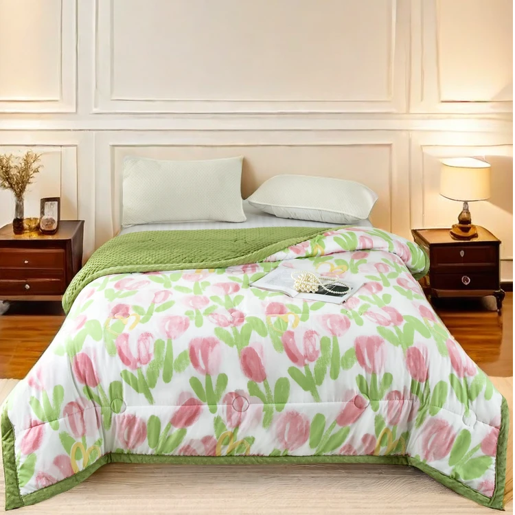 （免费试睡15天）zxx牛奶绒豆豆被学生宿舍单人四季新版粉郁金香