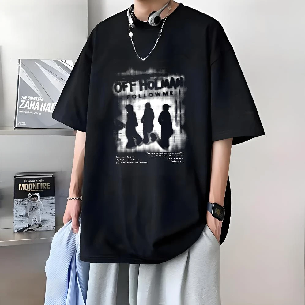 印花短袖t恤男士夏季百搭潮流服装纯棉重磅大码宽松半袖in