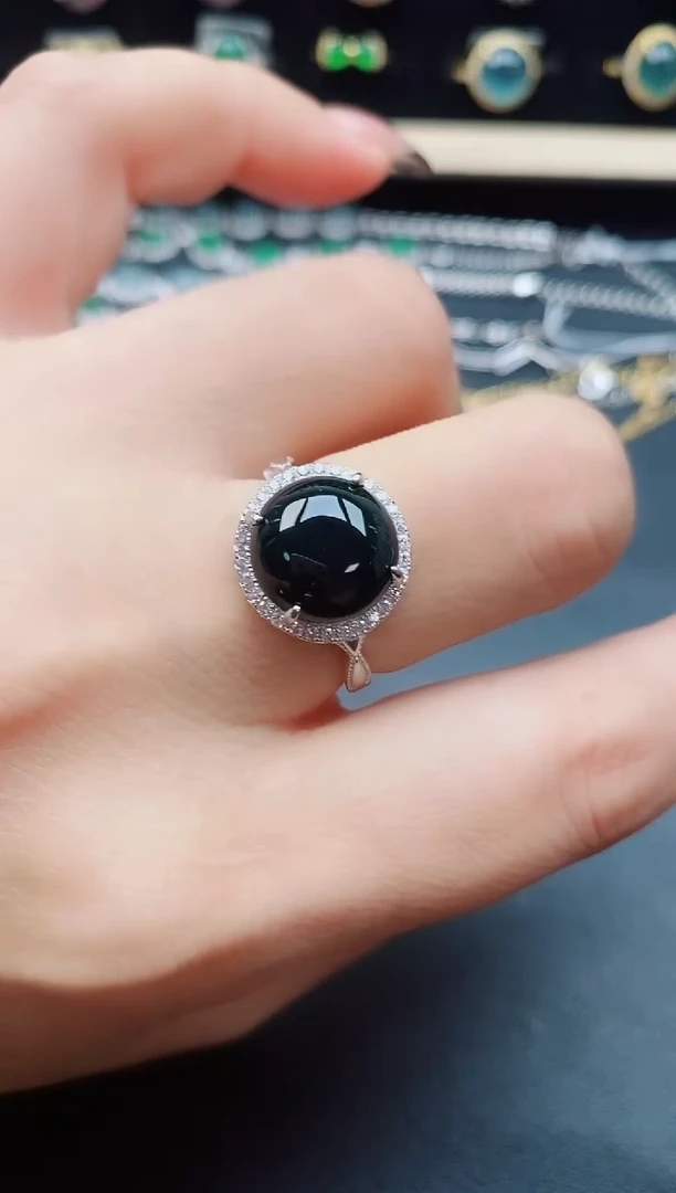 翡翠戒指银S925镶嵌50805