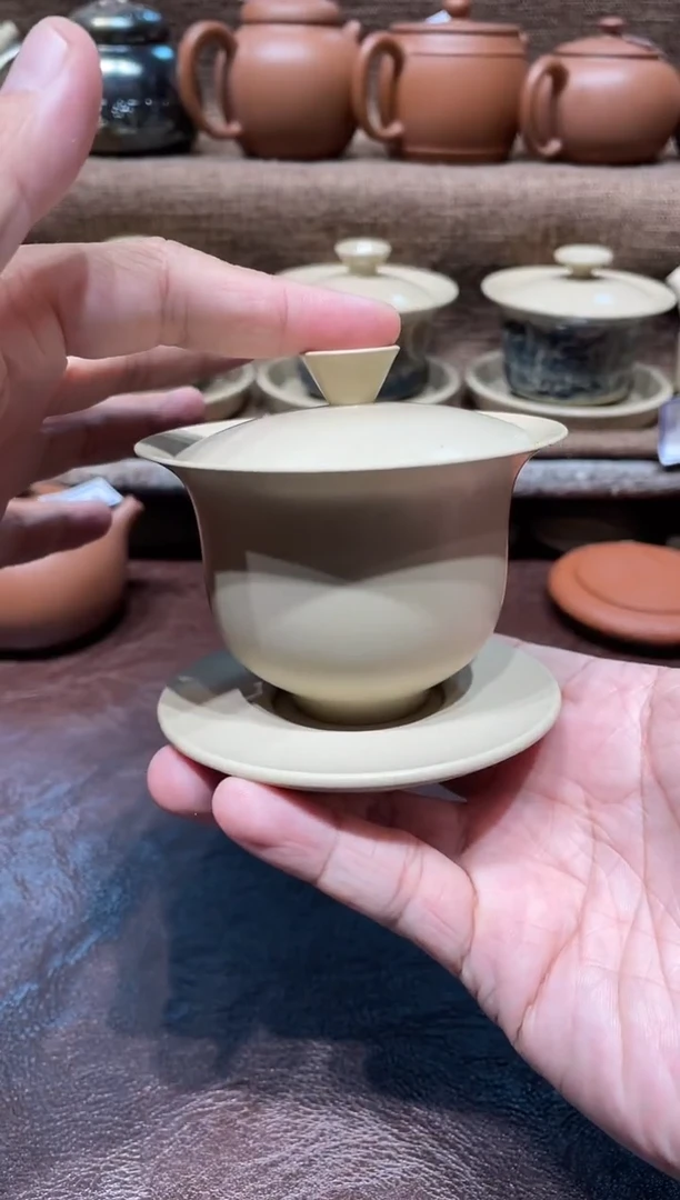 泥塑王宇白泥元宝盖碗 130cc
