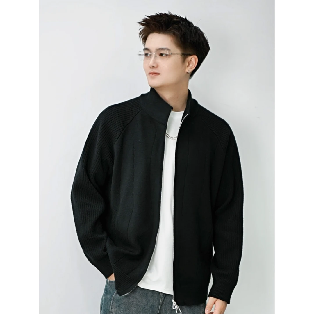 【原创重磅针织开衫】男女同款潮流天丝外套秋冬保暖立领宽松百搭AW