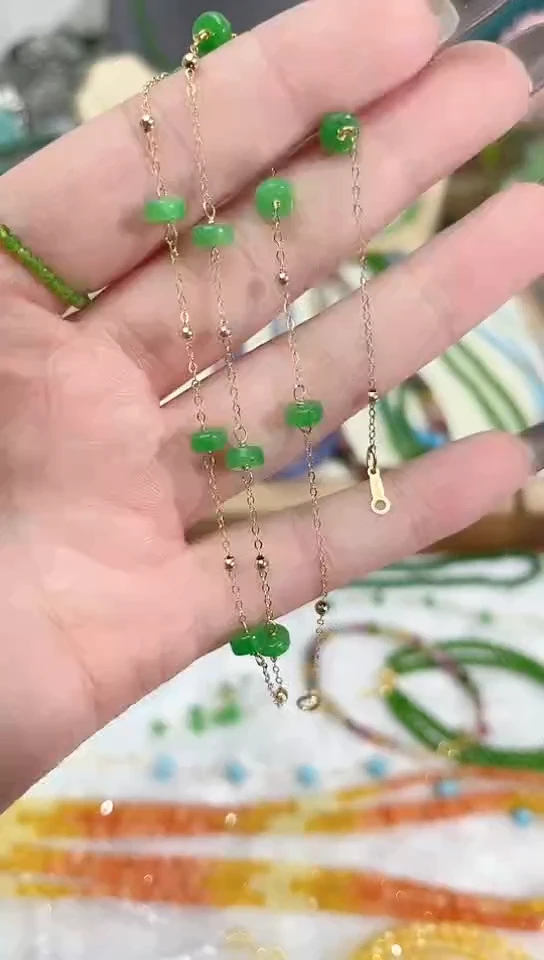 【闪购商品】翡翠颈饰14K金镶嵌满99