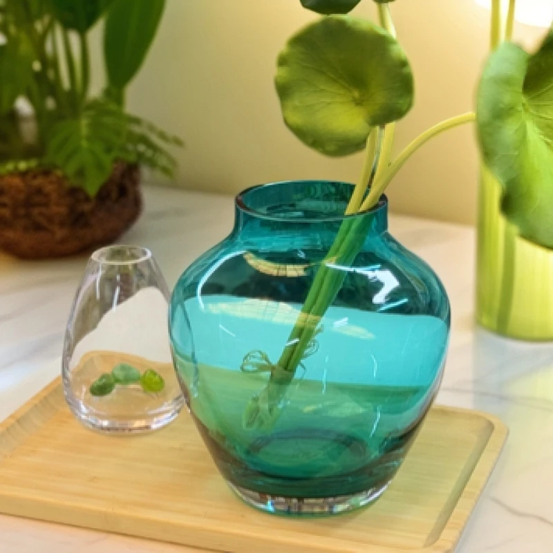 YEMAI 182 荷塘月色蓝色竖口桌面水培小花瓶