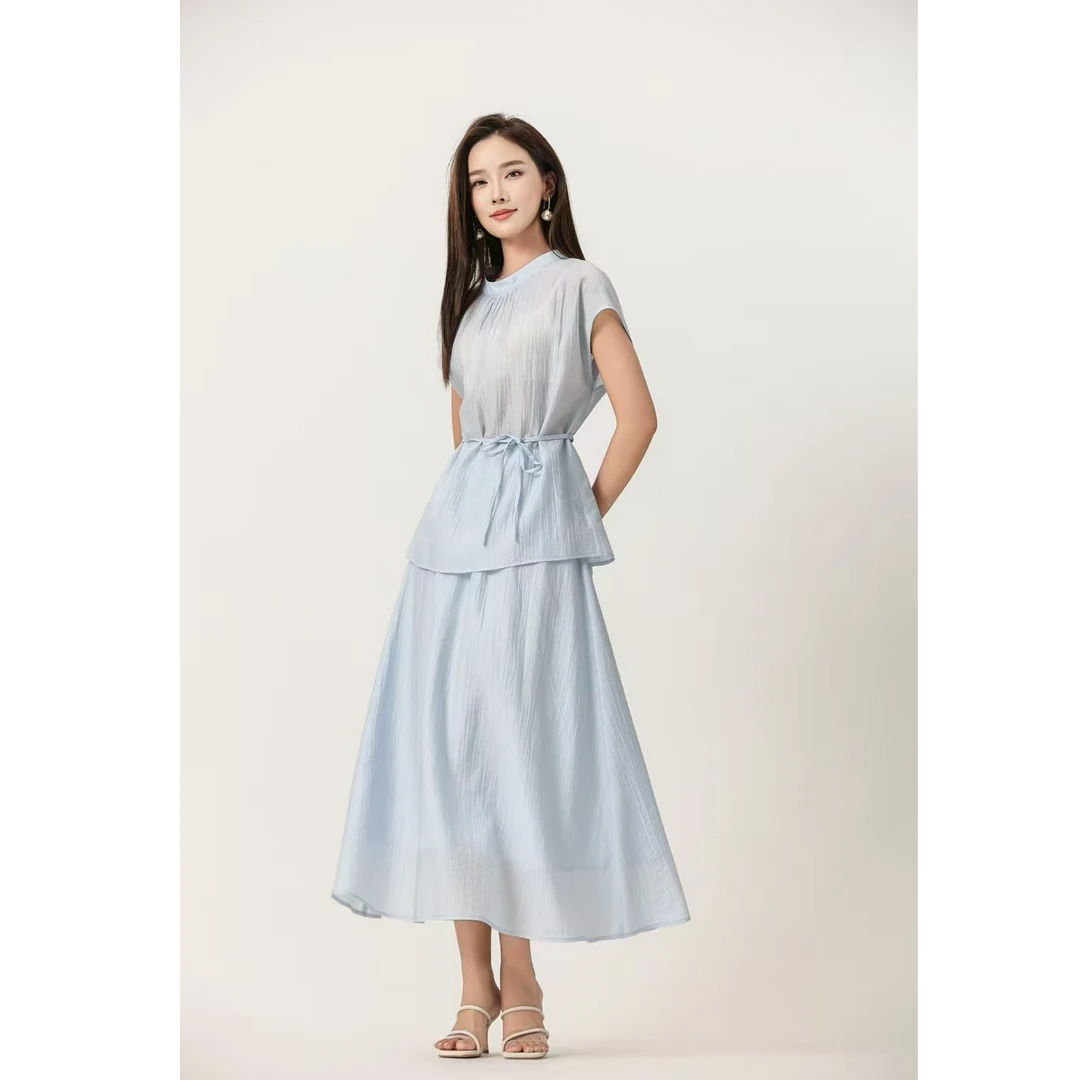 珩绣2025夏季新款套装女气质显瘦短袖衬衣上衣高腰半身裙TZ2335-1