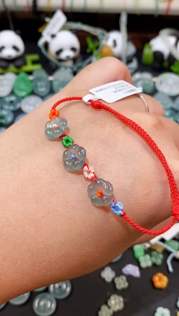 散珠翡翠花花手绳 手围15