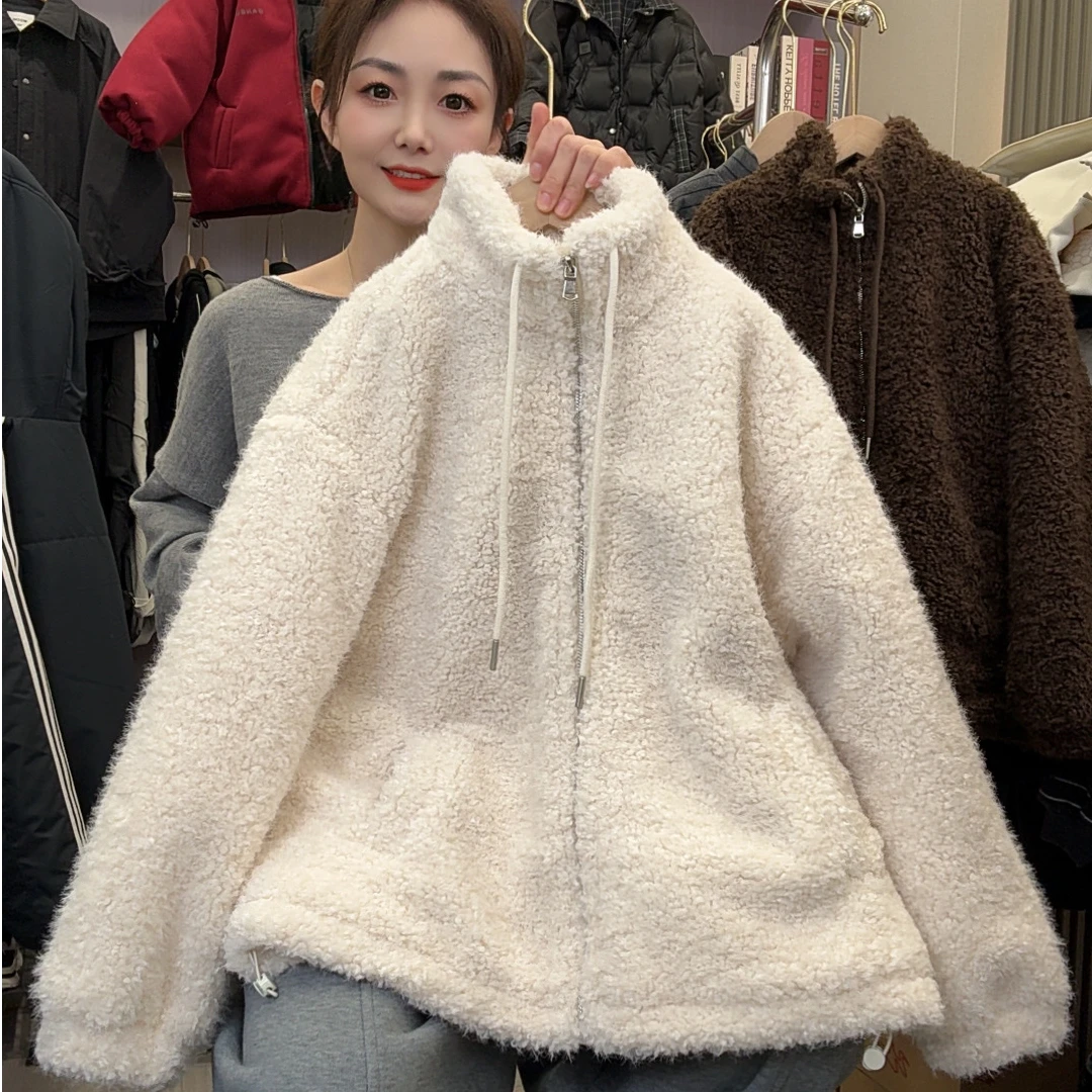 四层加厚仿兔毛亲子款冬季新款洋气百搭加绒加棉毛绒外套HB8