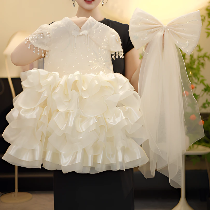 WH【月畔涟漪】女童2025轻奢公主新中式夏季新款立体走秀洋气蓬蓬裙