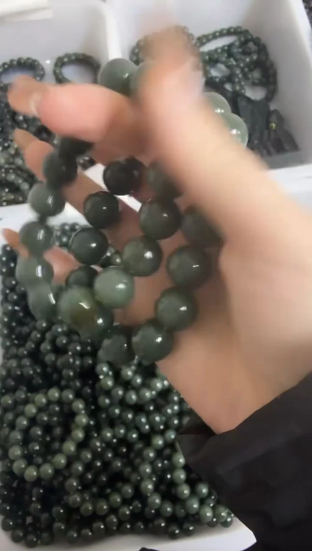 未镶嵌手串透闪石质玉且莫蓝 带糖圆形珠14