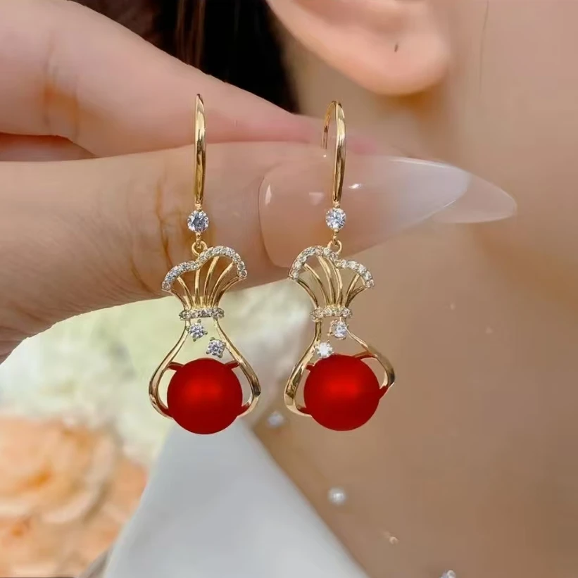 乾 银 凤时尚洋气红色葫芦耳环（31012）