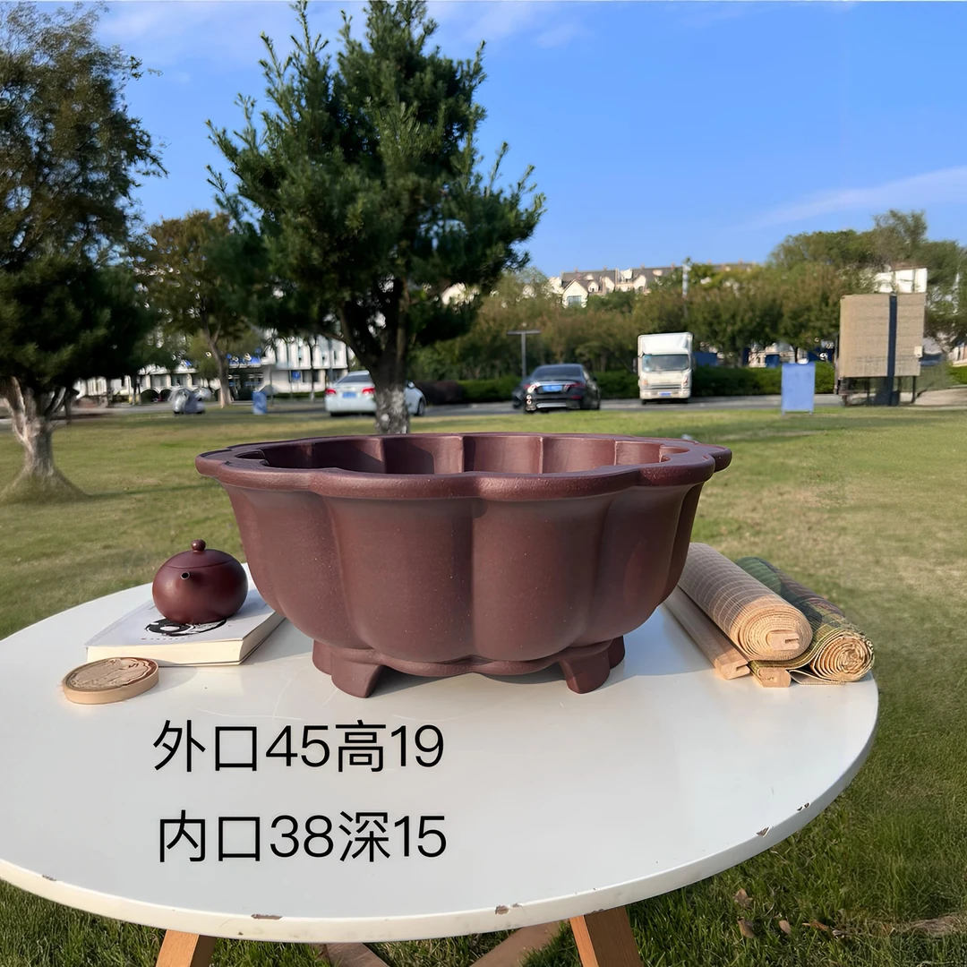 莲花造型紫砂花盆复古透气适合多种盆景种植