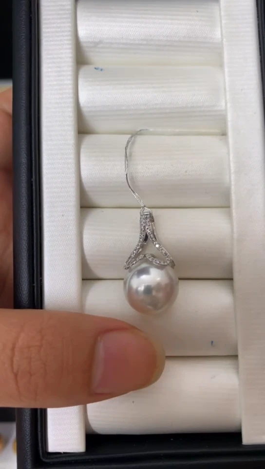 【闪购商品】定制海水珍珠吊坠(不含链)18K金镶嵌澳白吊坠14-15mm