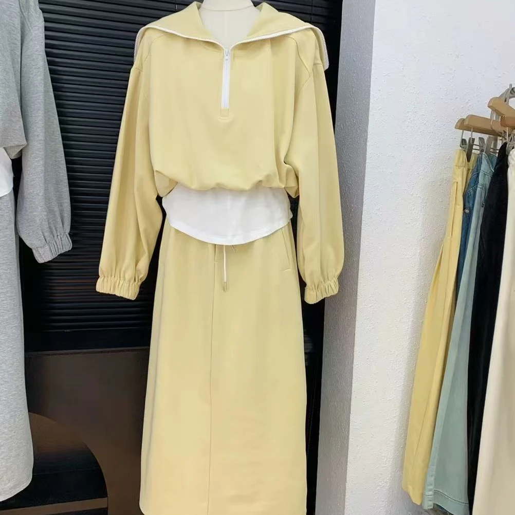 【李姑娘专属】大码女装1119拼接假两件上衣+半身裙休闲运动服套装