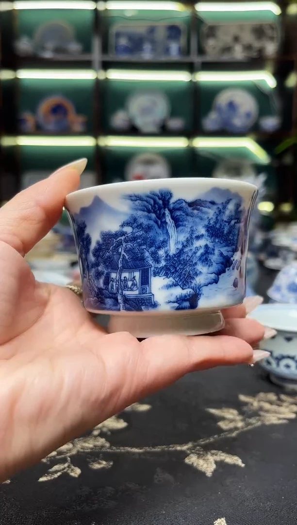 陶瓷景德镇龙御陶瓷高温陶瓷茶具山水马蹄主人杯