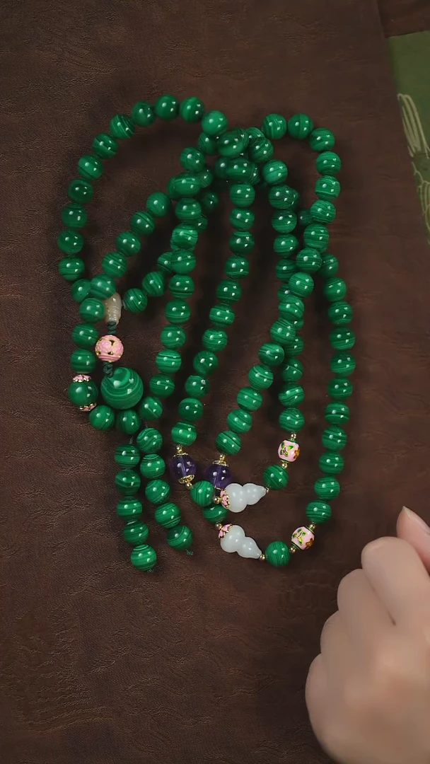 孔雀石未镶嵌项链闪购 孔雀石108