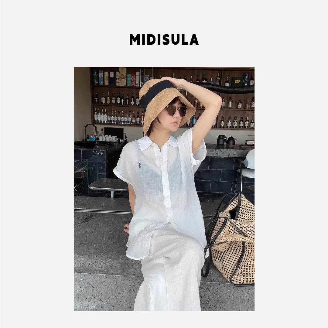MDSL·韩版新款马标薄款防晒常规款无袖衬衫衬衫领休闲风刺绣#0652