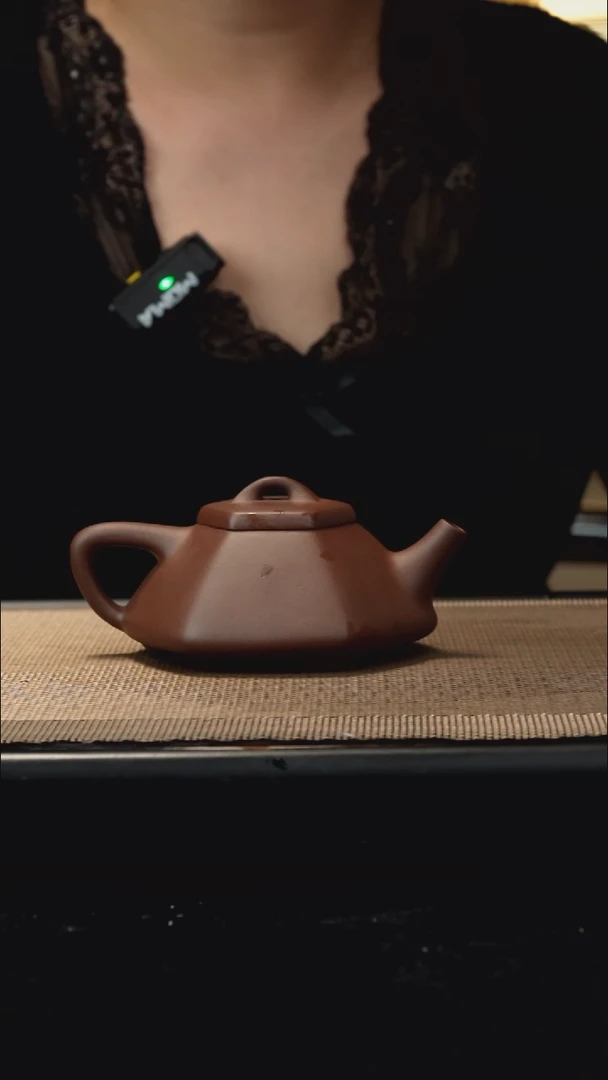 紫砂茶盏紫泥六方石瓢170CC