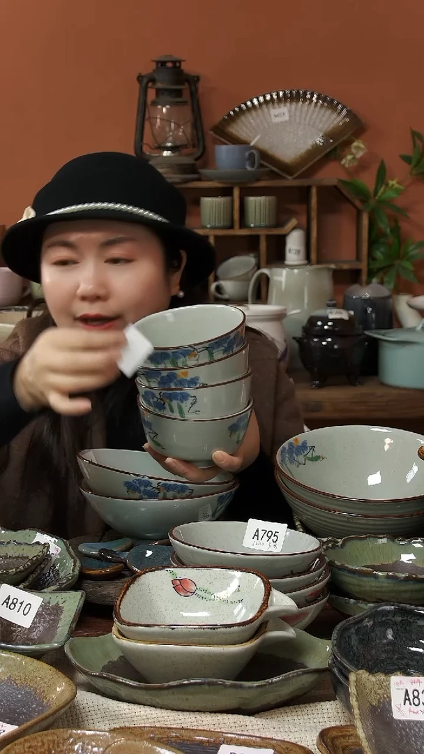 陶瓷B017  手绘丝瓜饭碗四件套  瑕疵介意不拍