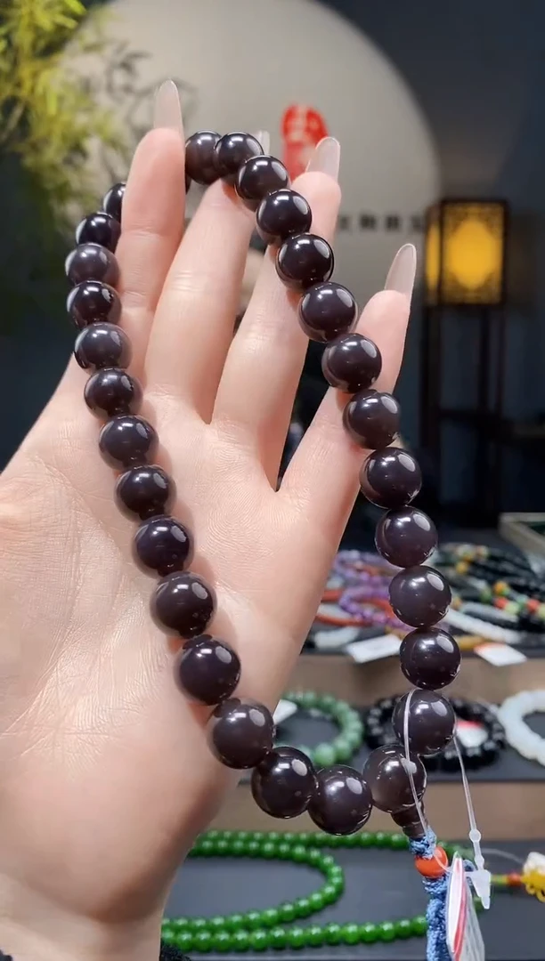 【闪购商品】和田玉1未镶嵌12mm烟紫圆珠手持