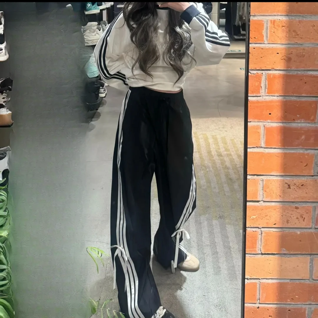 阿迪达斯女裤25春新款斜条纹运动休闲梭织宽松运动裤JY7666