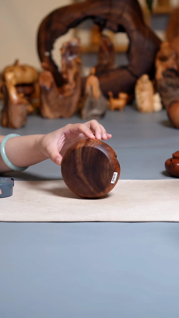 香樟木小圆饼底座侘寂风1182