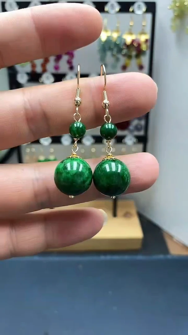 翡翠银S925镀金镶嵌耳饰尺寸14mm连珠Q4