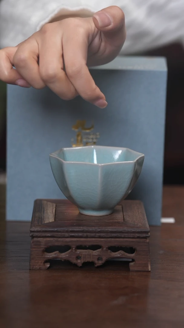 【闪购商品】清凉寺原产地仿古釉手工汝瓷八方杯