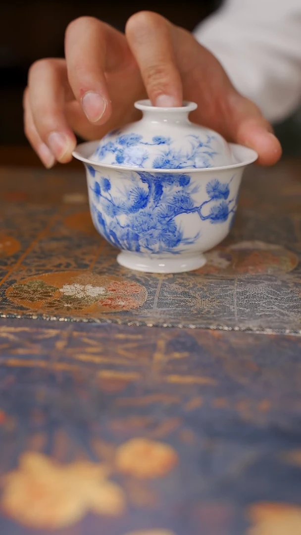 【闪购商品】杯丐版韵野松竹梅盖碗